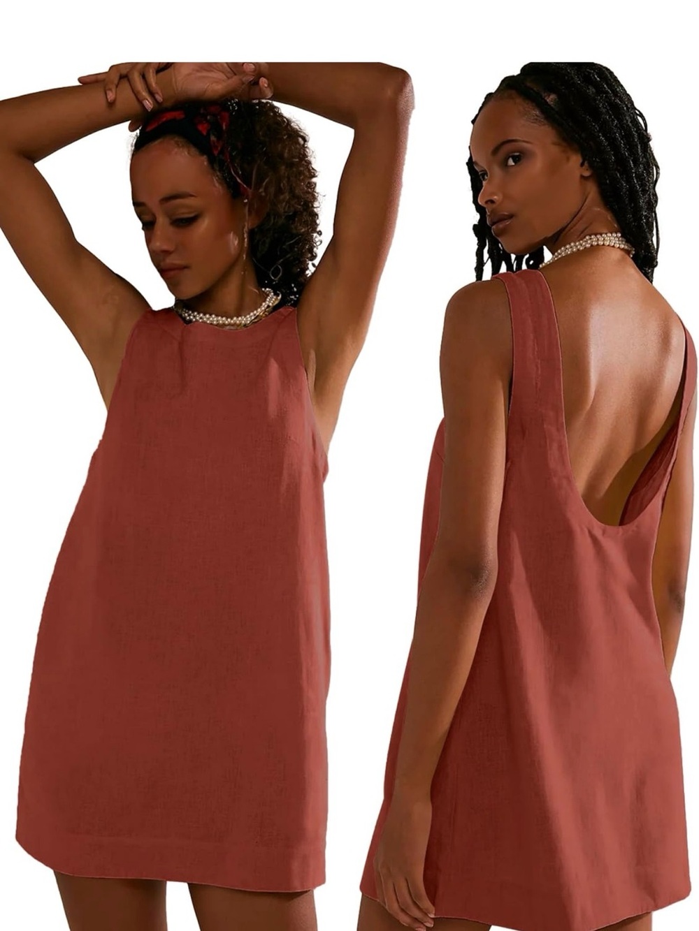 Backless Mini Dress in Rust Red — Women